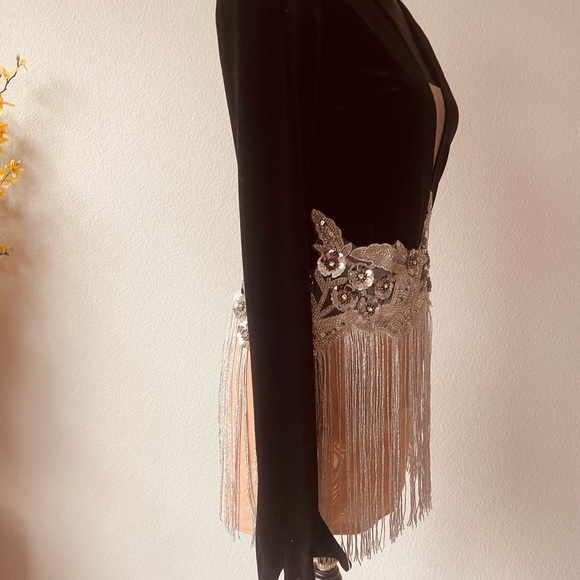 Black and silver Long Sleeve Dress with Fringe - Picture 4 of 8